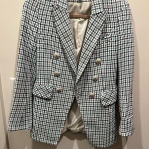 Veronica Beard White and Blue Blazer Structured Suit Jacket